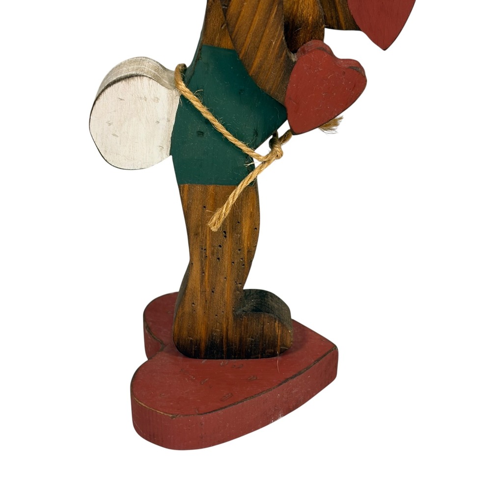 Vintage Folk Art Wooden Bunny Rabbit with Hearts Figurine 12.5" Primitive - Picture 5 of 13